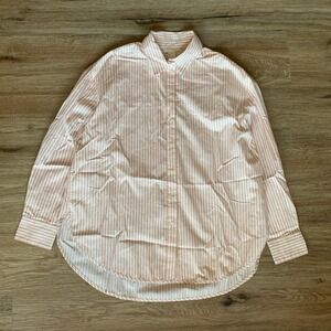 H&M candystripe pink and white oversized cotton button up shirt - size 6 womens